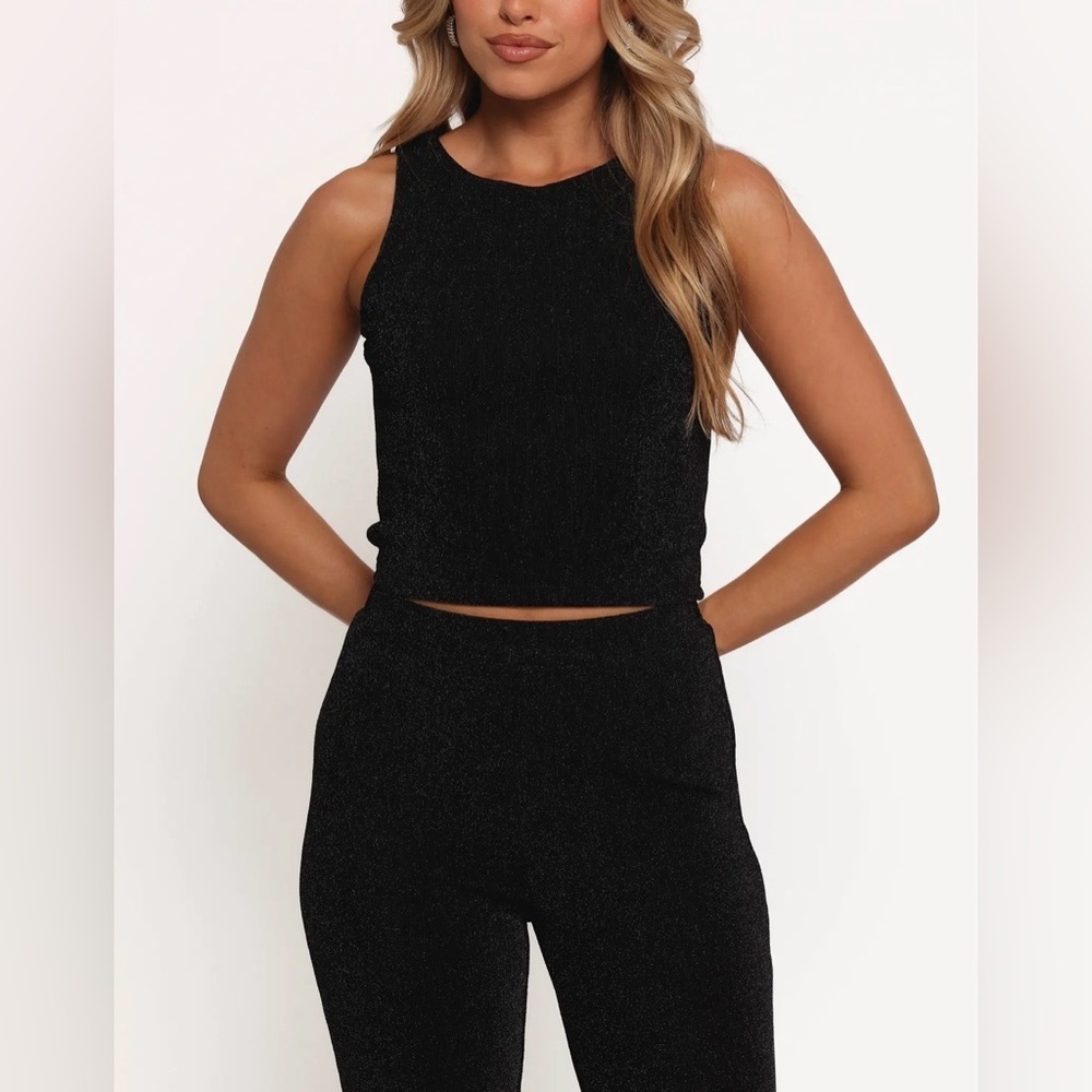 New Petal & Pup Ilani Metallic Shimmer Crop Top Black Sleeveless